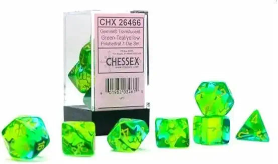 7-Die Set Gemini Translucent: Green-Teal/Yellow