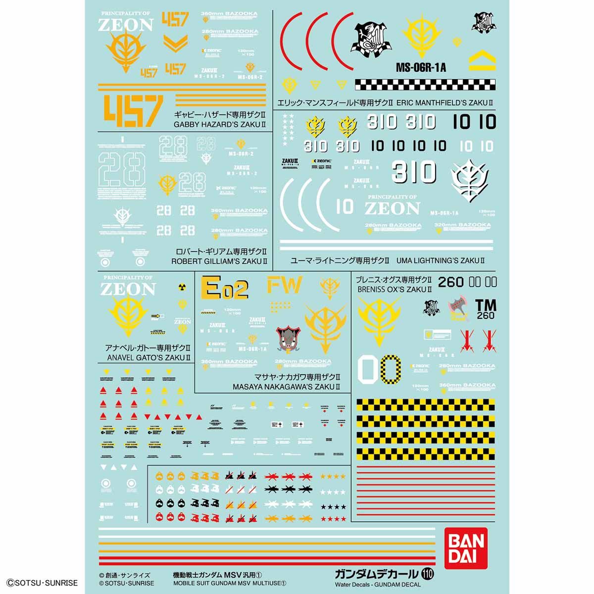 Gundam Model Kit Accessories: Gundam Decal 110 - Mobile Suit Gundam MSV Multiuse 1