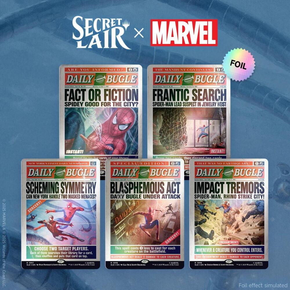 Magic the Gathering: Secret Lair Drop Series x Marvel's Spider-Man | Daily Bugle Breaking News | Rainbow Foil Edition